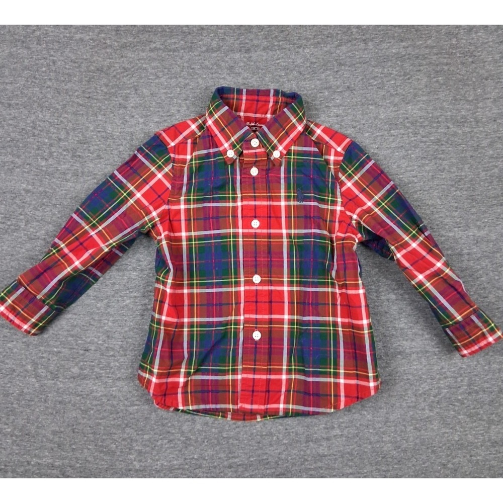 Ralph Lauren Baby 12 M Red Tartan Plaid Small Pony Button Down Preppy Classic